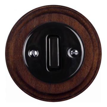 Elhard - Interruttore singolo retrò in ceramica con cornice č. 1 nero/legno scuro
