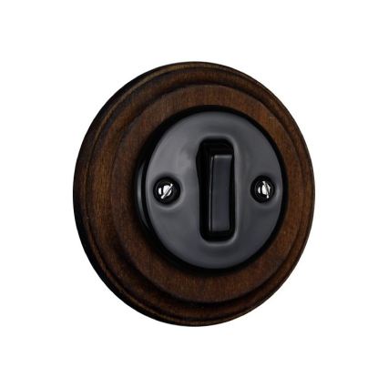 Elhard - Interruttore singolo retrò in ceramica con cornice č. 1 nero/legno scuro