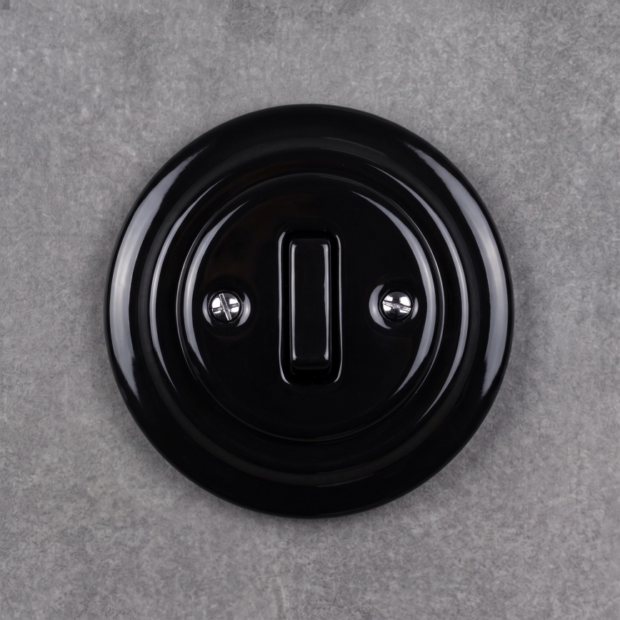 Elhard - Interruttore singolo retrò in ceramica con cornice n. 1 nero