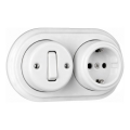 Elhard - Interruttore unipolare da parete in ceramica stile retrò n. 1 e presa SCHUKO 230 V con placca, bianco