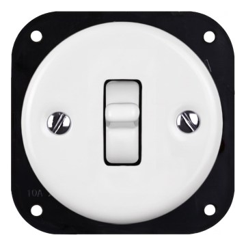 Elhard - Interruttore unipolare in ceramica dallo stile retrò con levetta, senza cornice, n. 1, bianco