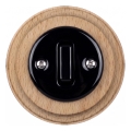 Elhard - Interruttore unipolare in ceramica in stile retrò con cornice n. 1 nero/legno chiaro