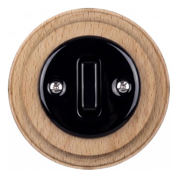 Elhard - Interruttore unipolare in ceramica in stile retrò con cornice n. 1 nero/legno chiaro