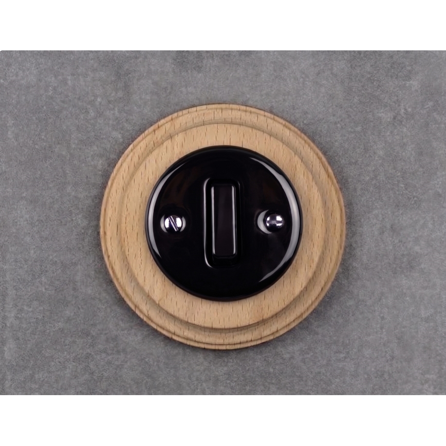 Elhard - Interruttore unipolare in ceramica in stile retrò con cornice n. 1 nero/legno chiaro