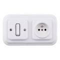 Elhard - Interruttore unipolare in ceramica stile retrò n. 1 e presa 230V con cornice bianca