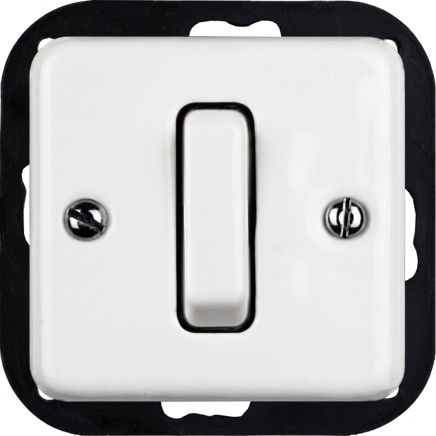 Elhard - Interruttore unipolare in ceramica stile retrò n. 1 e presa 230V con cornice bianca