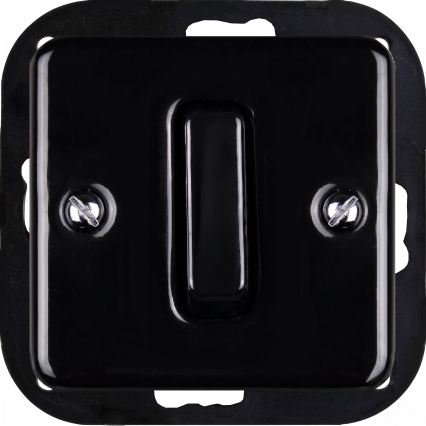 Elhard - Interruttore unipolare retrò in ceramica n. 1 e presa 230 V con cornice, nero