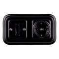 Elhard - Interruttore unipolare in ceramica stile retrò n. 1 e presa SCHUKO 230 V con cornice nera