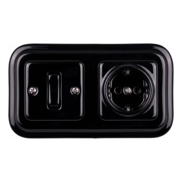 Elhard - Interruttore unipolare in ceramica stile retrò n. 1 e presa SCHUKO 230 V con cornice nera