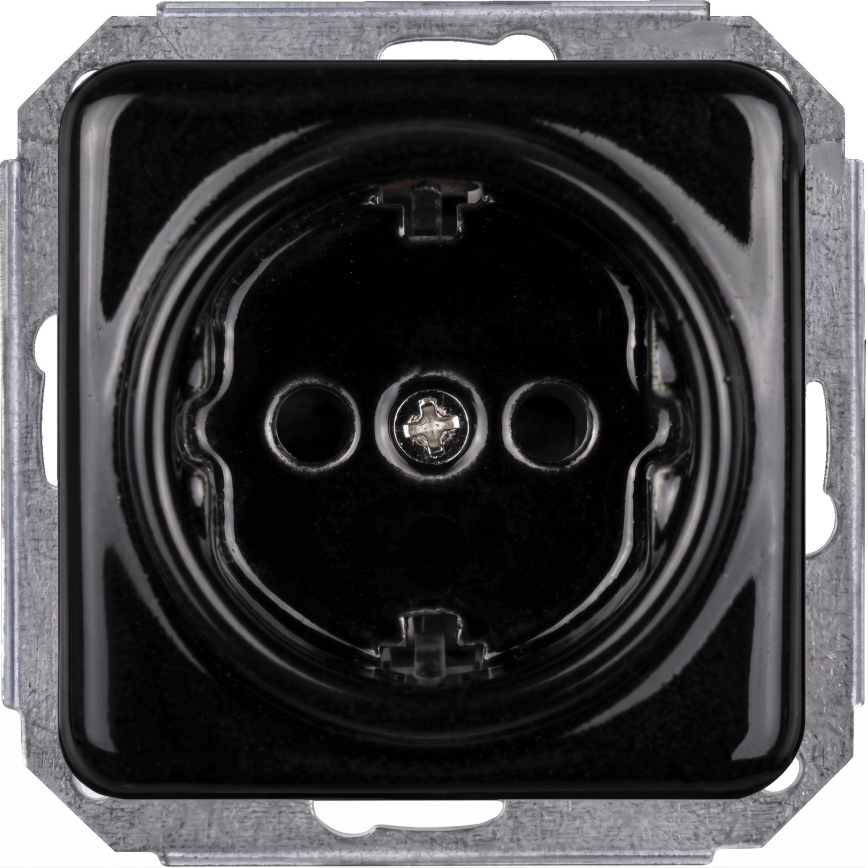 Elhard - Interruttore unipolare in ceramica stile retrò n. 1 e presa SCHUKO 230 V con cornice nera