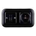 Elhard - Interruttore unipolare retrò in ceramica n. 1 e presa 230 V con cornice, nero