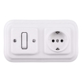 Elhard - Interruttore unipolare retrò in ceramica n. 1 e presa SCHUKO 230V con cornice bianca