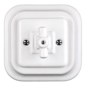 Elhard - Manopola rotante in ceramica in stile retrò per veneziane con cornice, bianco