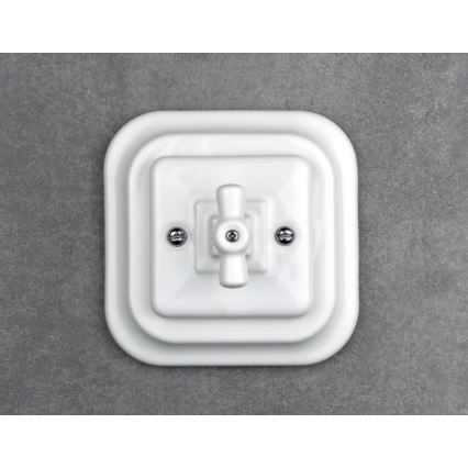 Elhard - Manopola rotante in ceramica in stile retrò per veneziane con cornice, bianco