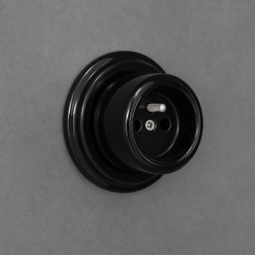 Elhard - Presa a muro in ceramica in stile retrò per uso domestico con cornice, 230V, nera