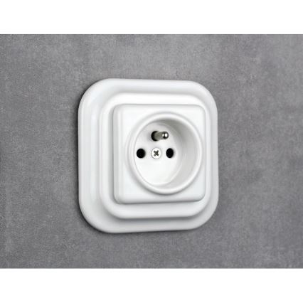 Elhard - Presa a muro in ceramica stile retrò senza cornice 230V bianca