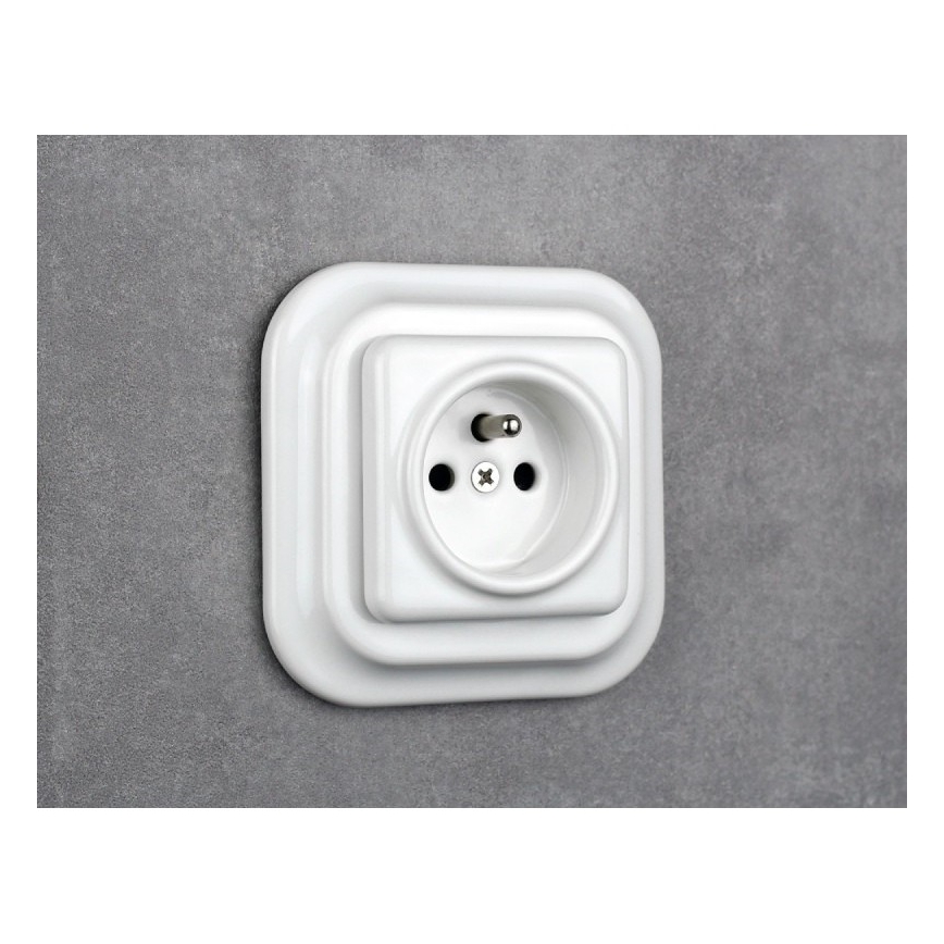 Elhard - Presa a muro in ceramica stile retrò senza cornice 230V bianca