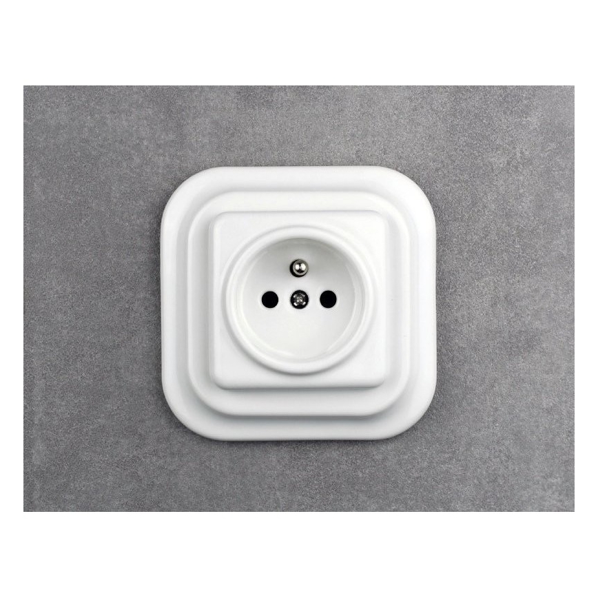 Elhard - Presa a muro in ceramica stile retrò senza cornice 230V bianca