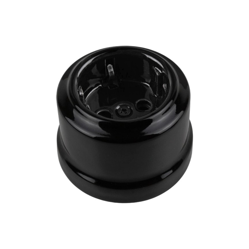 Elhard - Presa a parete in ceramica in stile retrò per uso domestico con cornice, SCHUKO 230V, nera