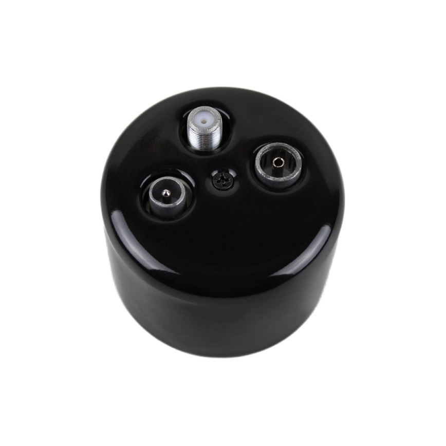 Elhard - Presa antenna TV/FM/SAT in ceramica stile retrò nera