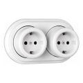 Elhard - Presa da parete doppia in ceramica stile retrò con cornice SCHUKO 230V bianca