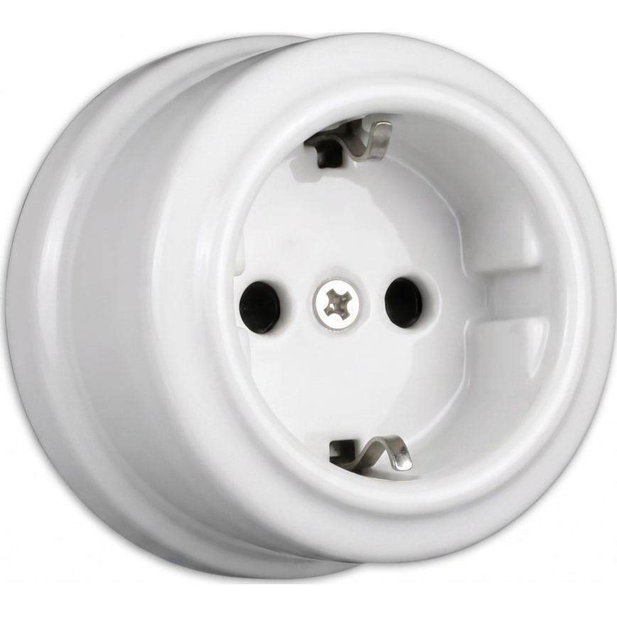 Elhard - Presa da parete doppia in ceramica stile retrò con cornice SCHUKO 230V bianca