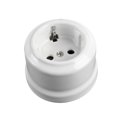 Elhard - Presa da parete doppia in ceramica stile retrò con cornice SCHUKO 230V bianca