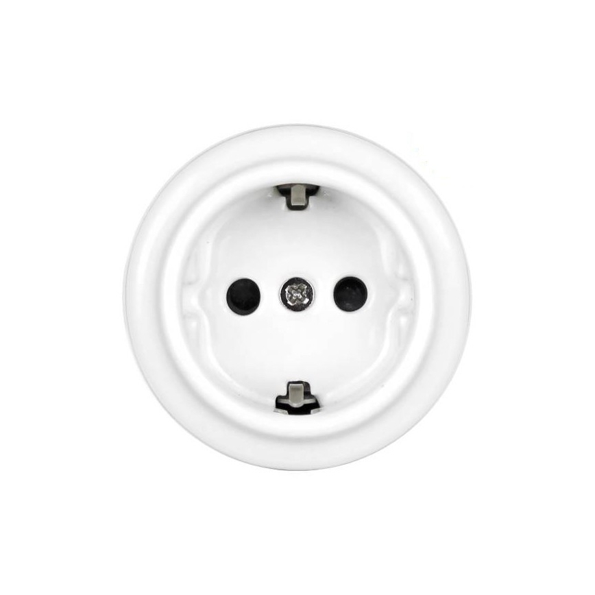 Elhard - Presa da parete doppia in ceramica stile retrò con cornice SCHUKO 230V bianca