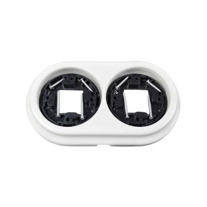 Elhard - Presa da parete doppia in ceramica stile retrò con cornice SCHUKO 230V bianca
