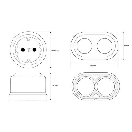 Elhard - Presa da parete doppia in ceramica stile retrò con cornice SCHUKO 230V bianca