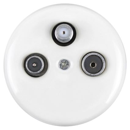 Elhard - Presa da parete in ceramica retrò per antenna TV+RADIO+SAT bianca