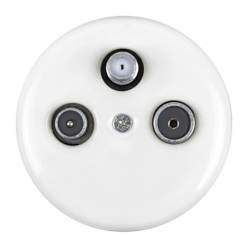 Elhard - Presa da parete in ceramica retrò per antenna TV+RADIO+SAT bianca