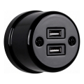 Elhard - Presa da parete in ceramica stile retrò 2xUSB-A nera