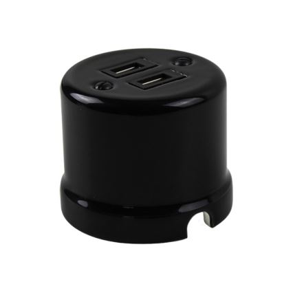 Elhard - Presa da parete in ceramica stile retrò 2xUSB-A nera