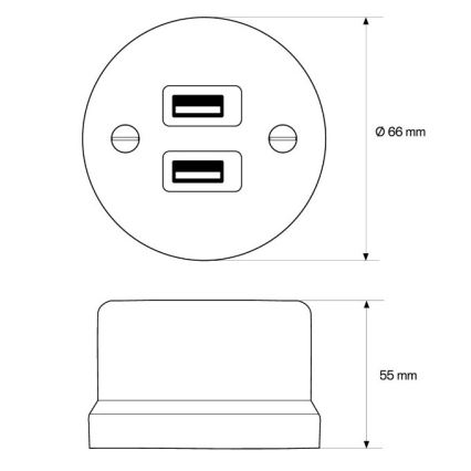 Elhard - Presa da parete in ceramica stile retrò 2xUSB-A nera