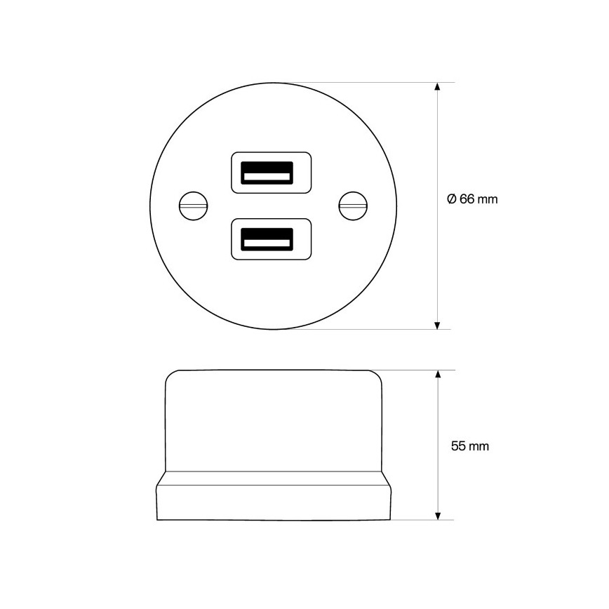 Elhard - Presa da parete in ceramica stile retrò 2xUSB-A nera