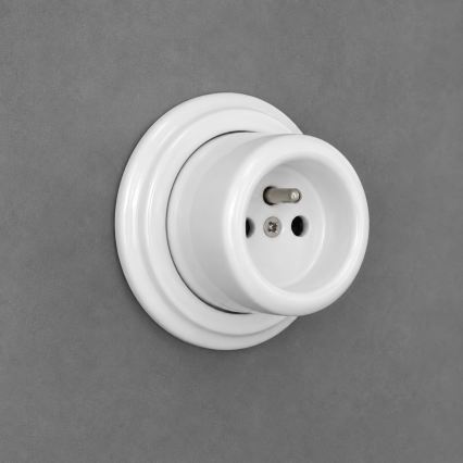 Elhard - Presa da parete in ceramica stile retrò con cornice, 230 V, bianca