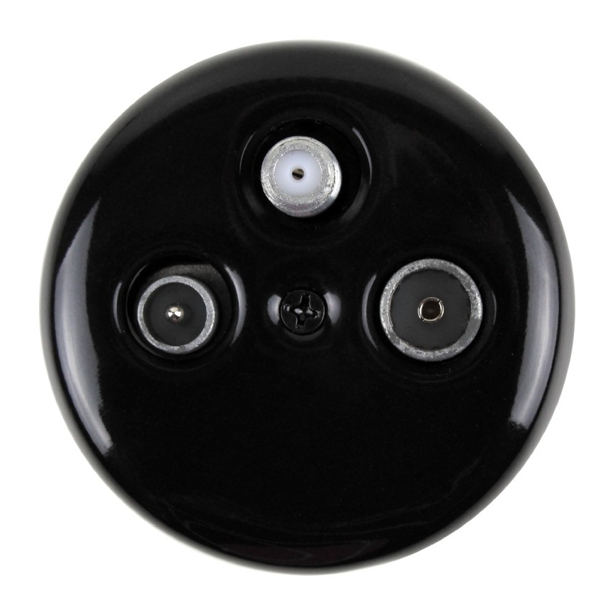 Elhard - Presa da parete in ceramica stile retrò per antenna TV+R+SAT, nera