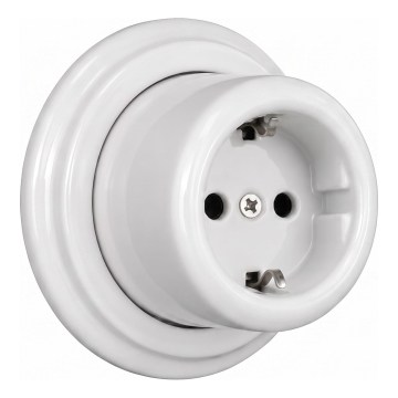 Elhard - Presa da parete in ceramica stile retrò per uso domestico con cornice SCHUKO 230V bianca