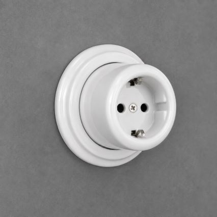 Elhard - Presa da parete in ceramica stile retrò per uso domestico con cornice SCHUKO 230V bianca