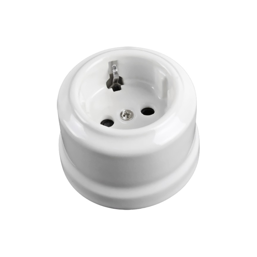 Elhard - Presa da parete in ceramica stile retrò per uso domestico con cornice SCHUKO 230V bianca