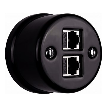 Elhard - Presa dati da parete in ceramica stile retrò 2x RJ45 nera