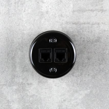 Elhard - Presa dati da parete in ceramica stile retrò 2x RJ45 nera