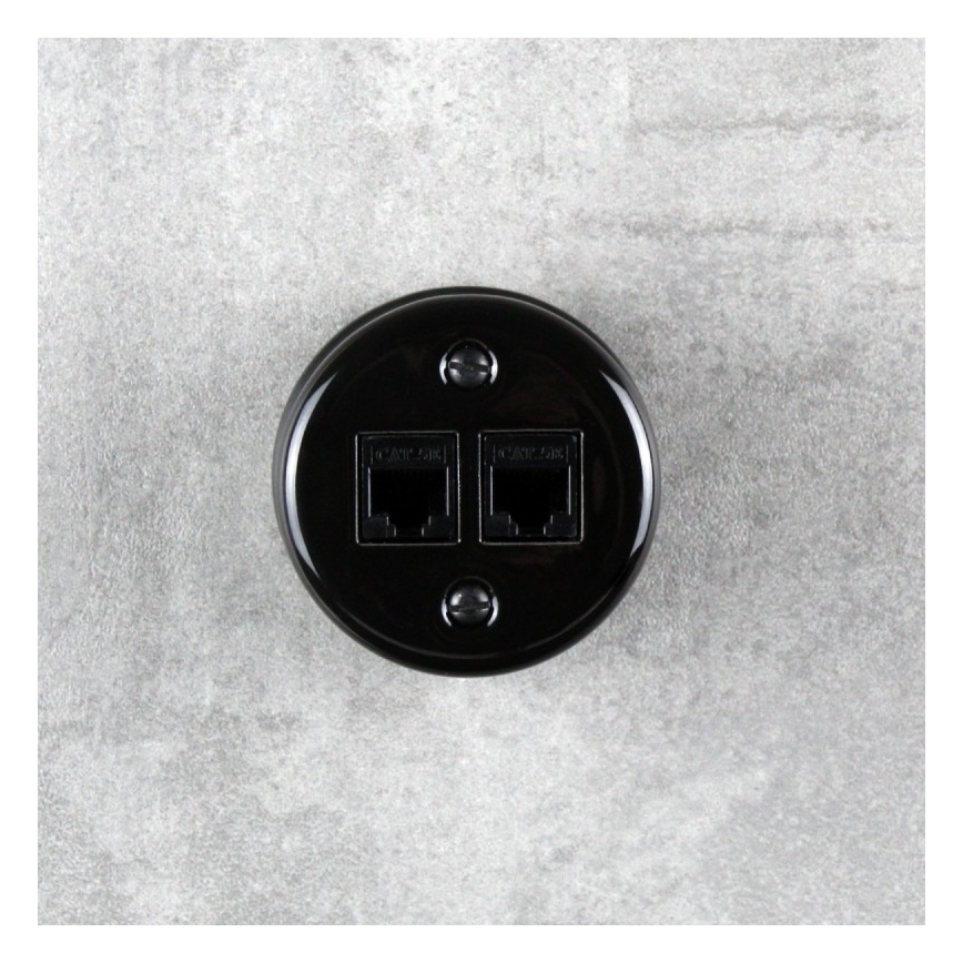 Elhard - Presa dati da parete in ceramica stile retrò 2x RJ45 nera