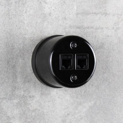Elhard - Presa dati da parete in ceramica stile retrò 2x RJ45 nera