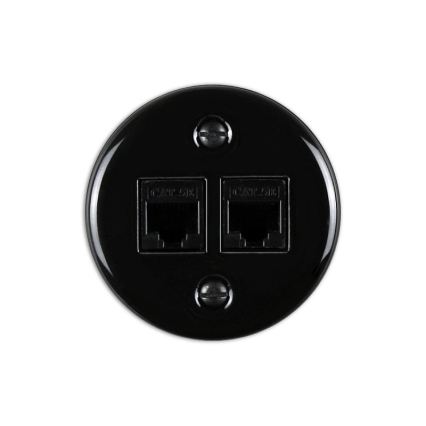 Elhard - Presa dati da parete in ceramica stile retrò 2x RJ45 nera