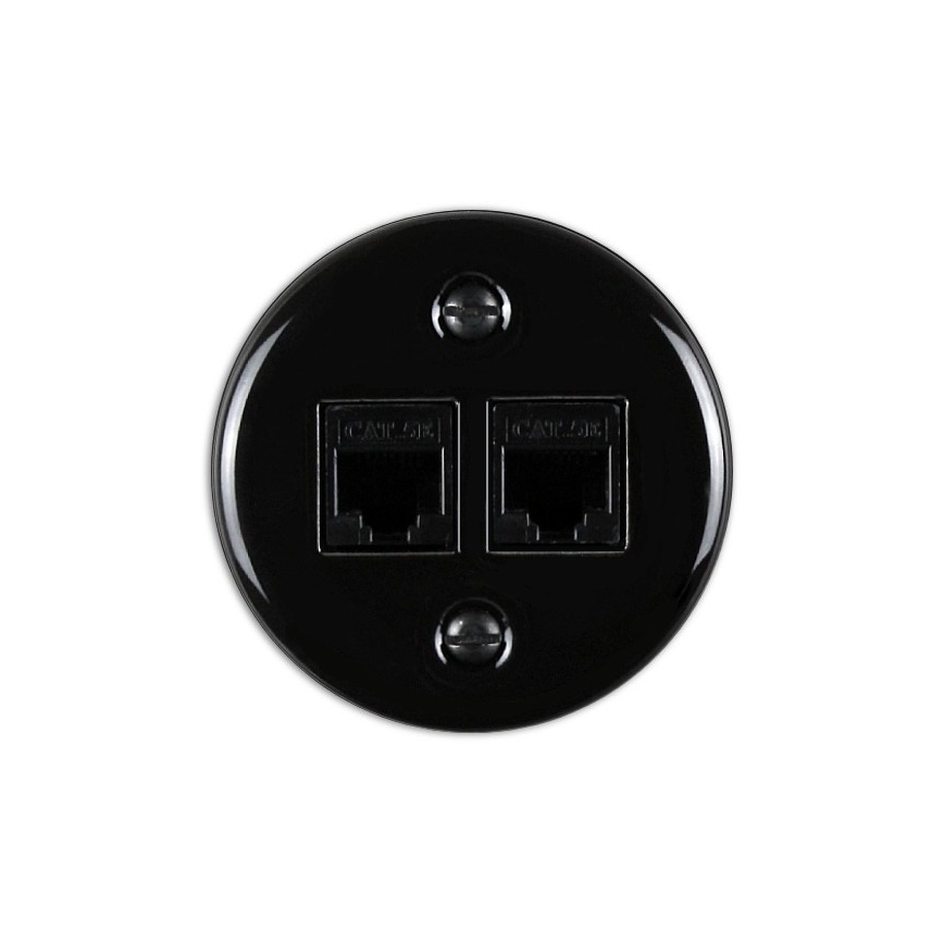 Elhard - Presa dati da parete in ceramica stile retrò 2x RJ45 nera