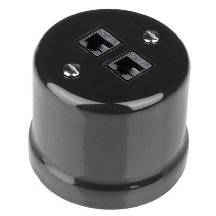Elhard - Presa dati da parete in ceramica stile retrò 2x RJ45 nera