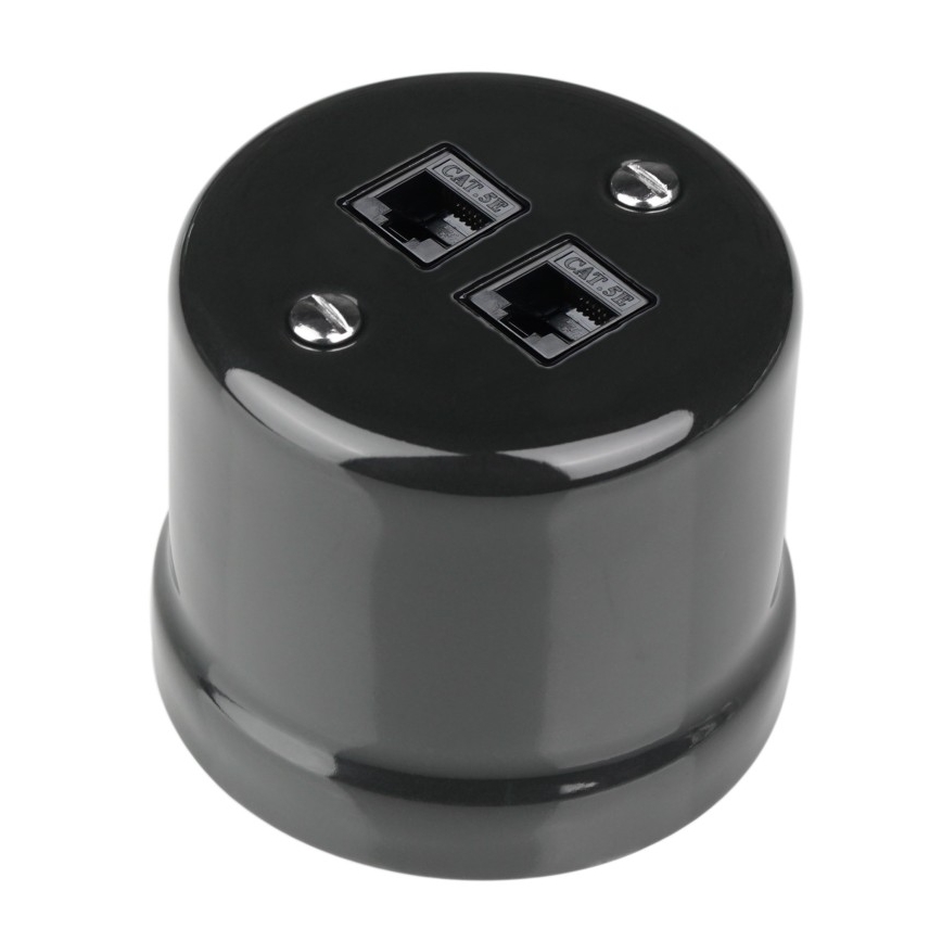 Elhard - Presa dati da parete in ceramica stile retrò 2x RJ45 nera