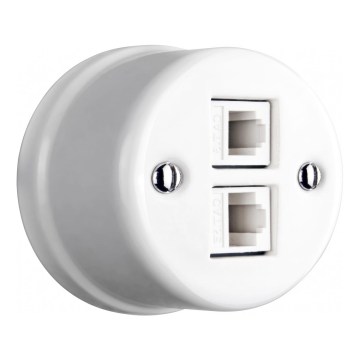 Elhard - Presa dati da parete in ceramica stile retrò 2xRJ45 bianca